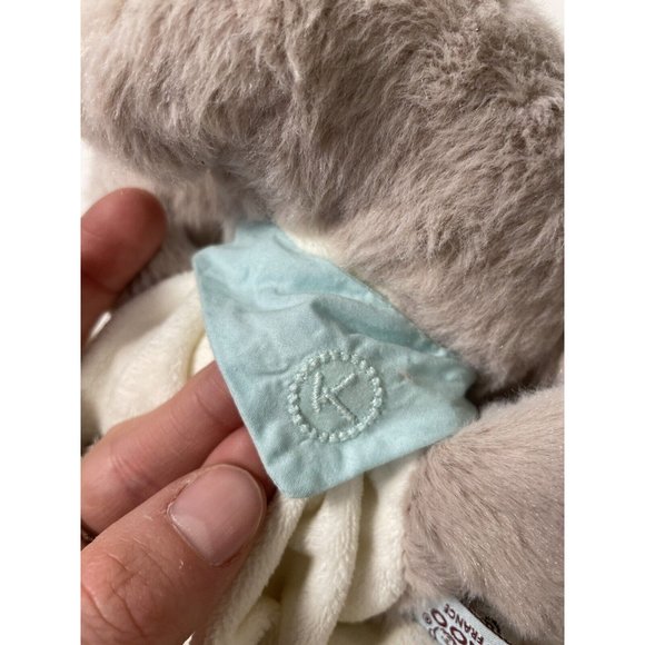 Kaloo Elephant Puppet Plush 11" Grey and white with light blue bandana - Picture 7 of 11